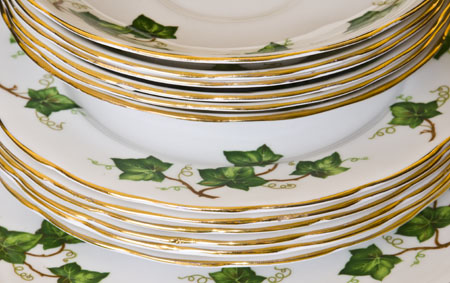 A stack of bone china plates